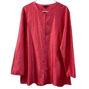 EILEEN FISHER Womens Silk Textured Button Front Tunic Top Coral Medium Relaxed